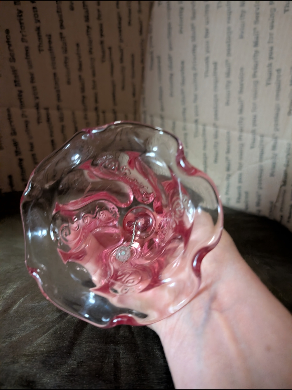Pink Glass Decorative Bell with Swirled Detail - Picture 2 of 3